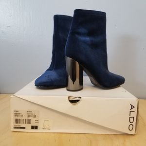 ALDO Cassydie Velvet Metallic Heel Navy Booties 8